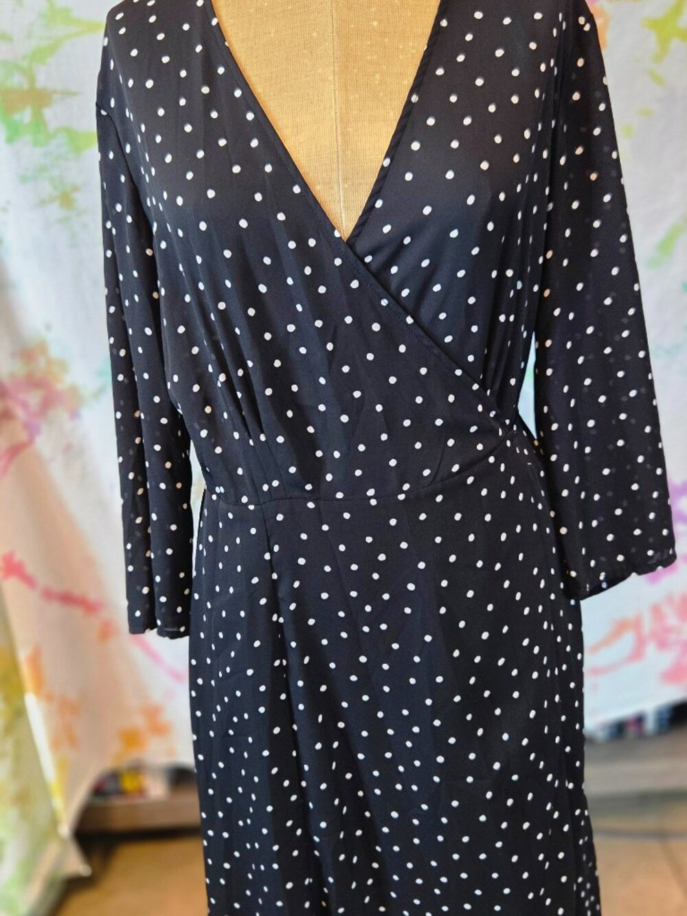 MNG Black and White Polka Dot Maxi Wrap Dress